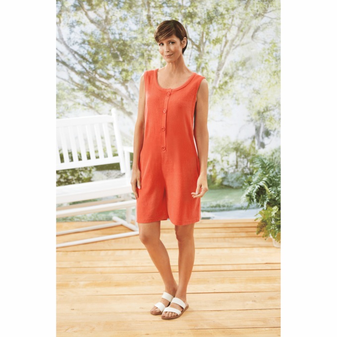 Button-Front Terry Romper, , large