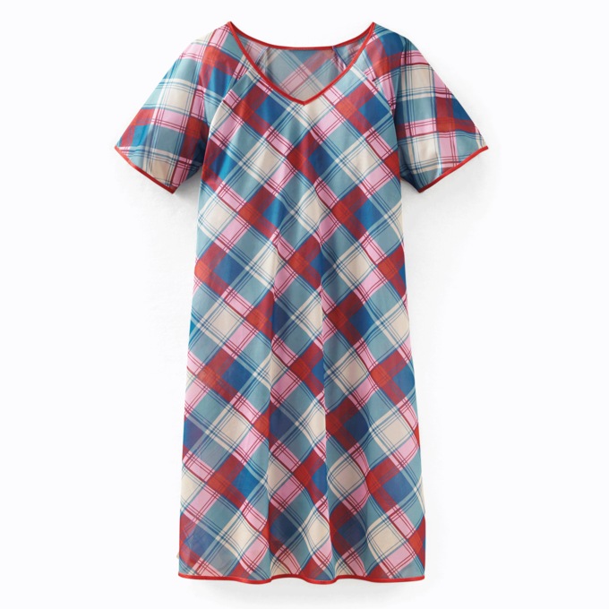 2-Pack Silky Tricot Nightgowns, Plaid Red, large