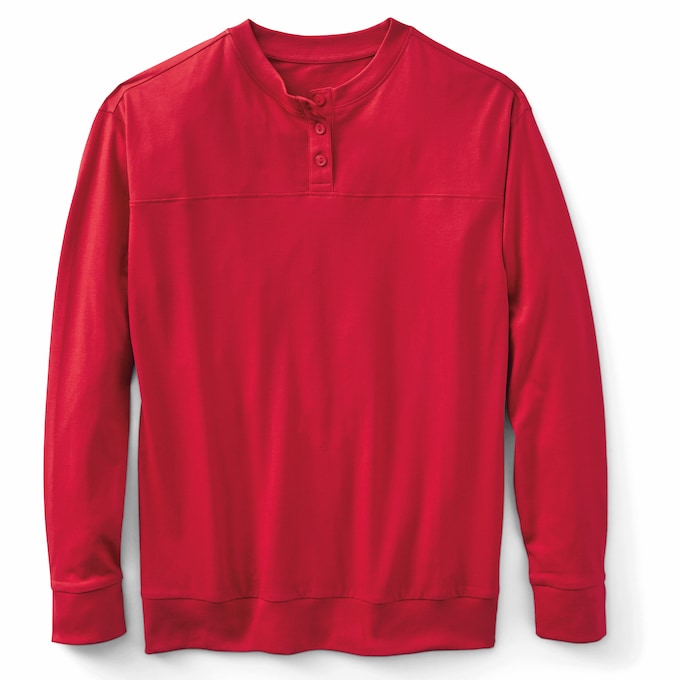 Long-Sleeve Banded-Bottom Henley, , large