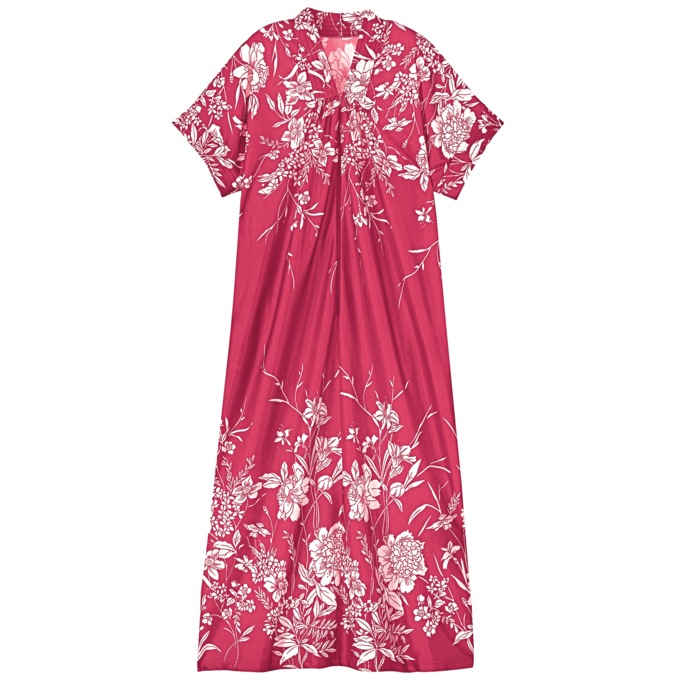 Trapunto Trim Caftan, Boysenberry Floral, large