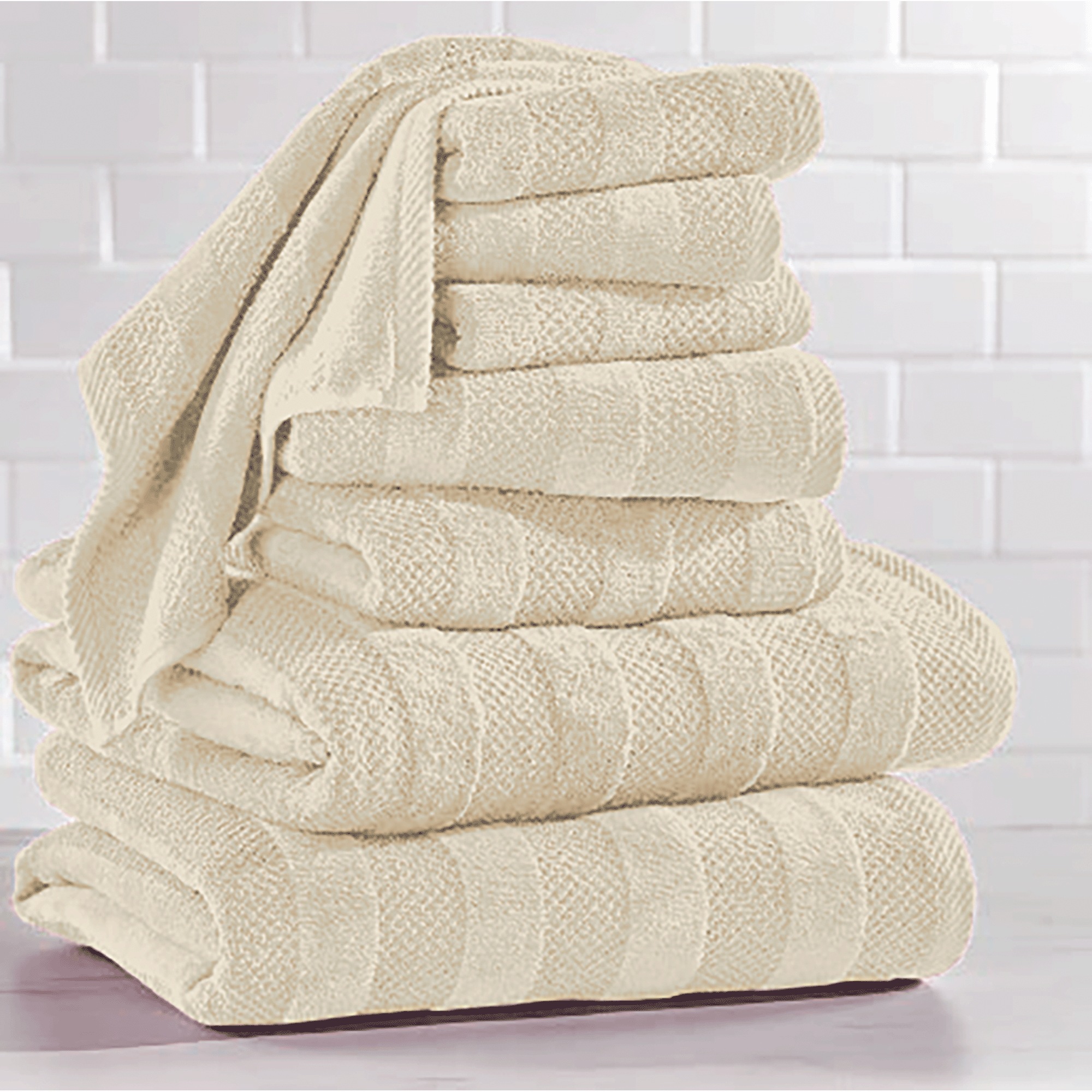 8-Piece Quick-Dry Cotton Bath Towel Set, Ivory, large