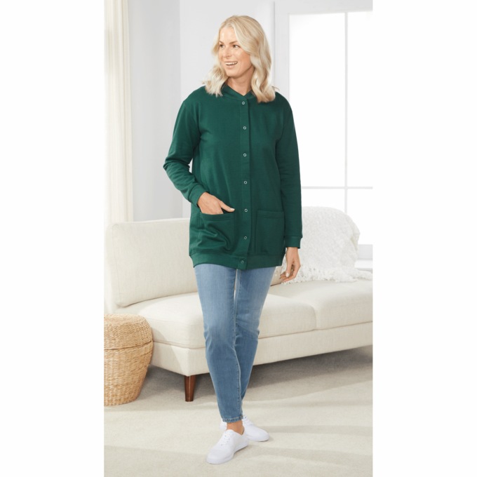 Snap-Front Cardigan, Hunter, large