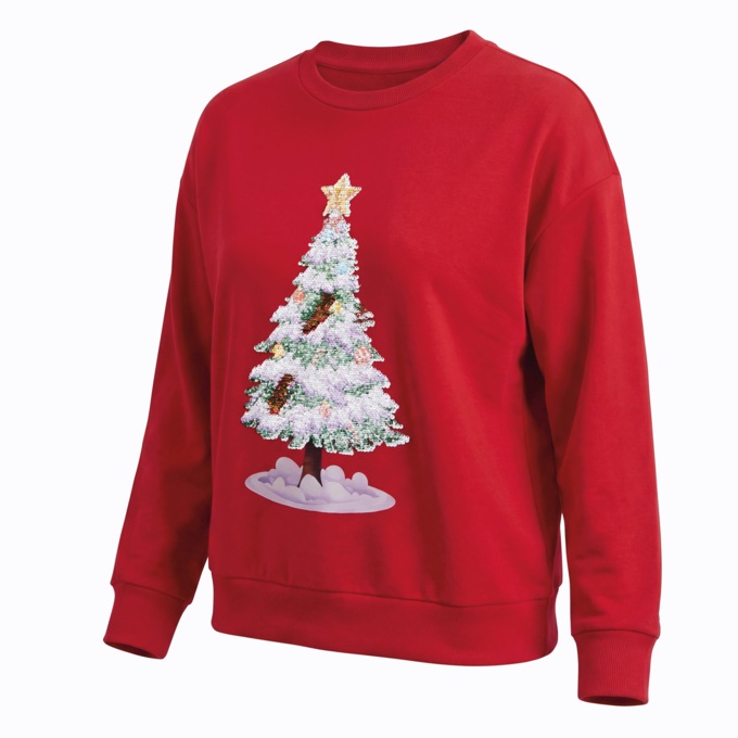 Flip Sequin Christmas Tree Crewneck Sweatshirt with Reversible Sequins, Red, large
