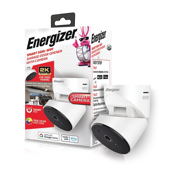 Energizer Smart Garage Door Opener with Camera, White, large