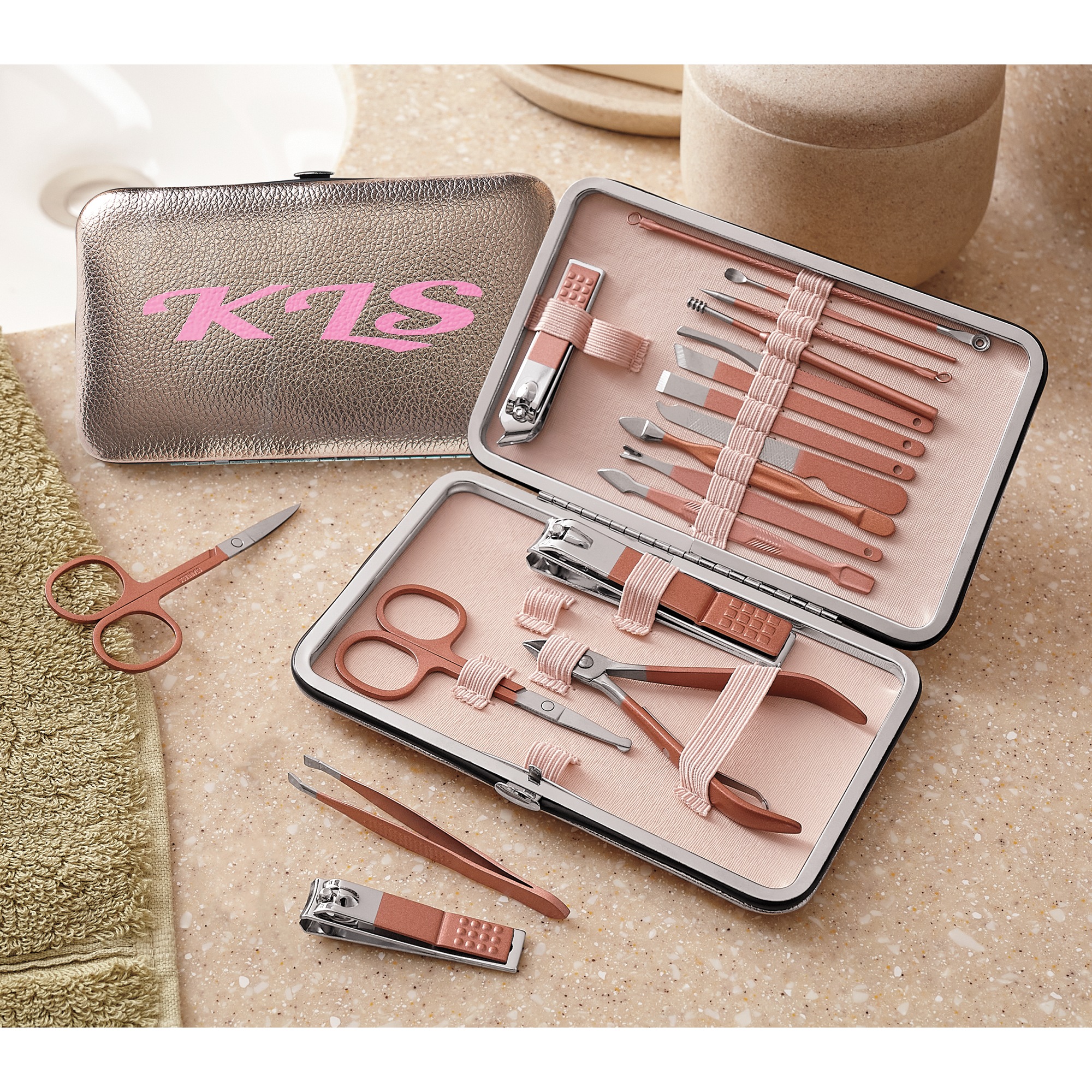 Premium Unisex 18-Piece Grooming Kit, Rose Gold, large