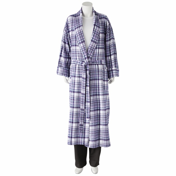 Men's Flannel Wrap Robe, , large