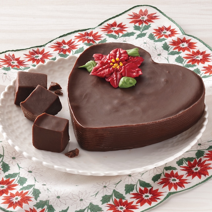 Heart-Shaped Chocolate Fudge with Poinsettia Decoration, , large
