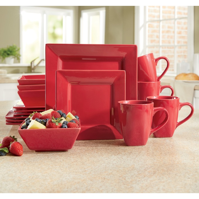 16-Piece Modern Square Dinnerware Set in Solid Colors, , large