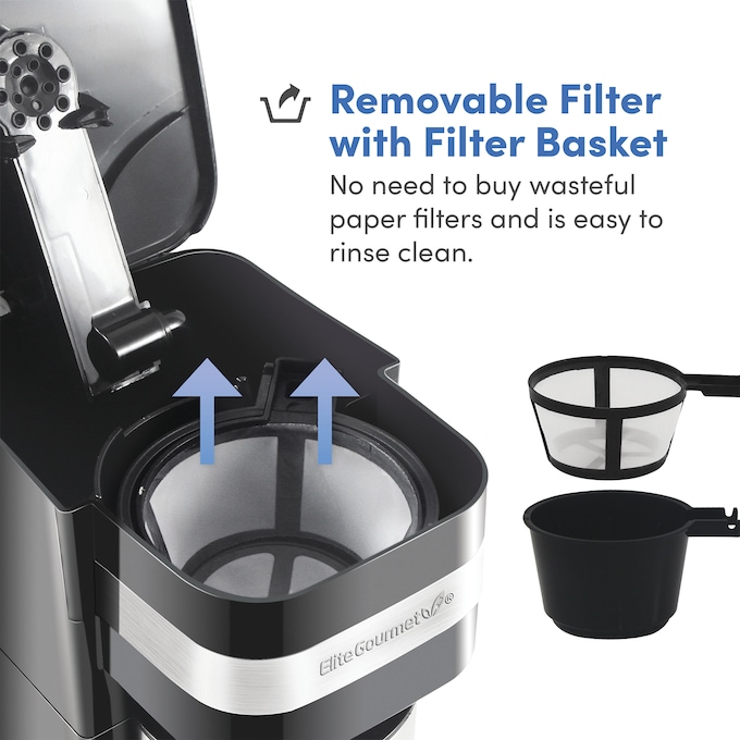 Elite Gourmet 1-Cup Coffee Maker with Travel Mug, Black, large