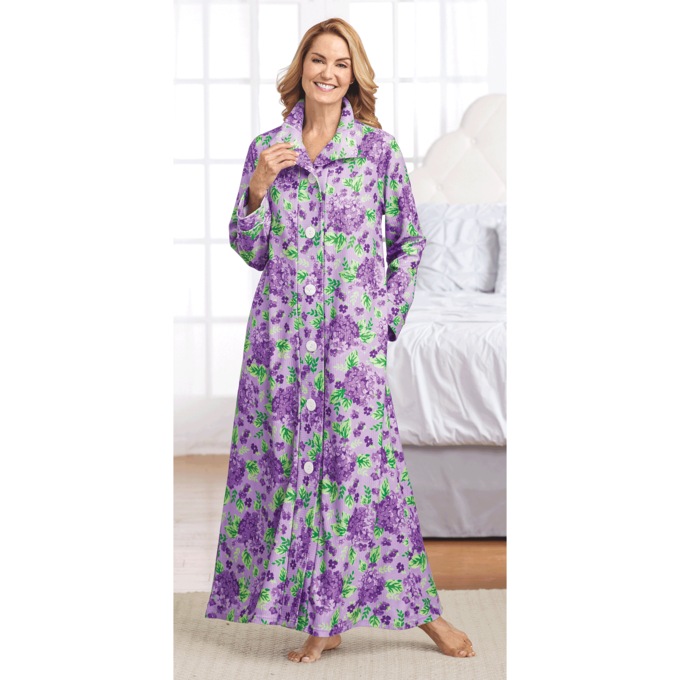 Ribbed Fleece Robe, Purple Hydrangea, large