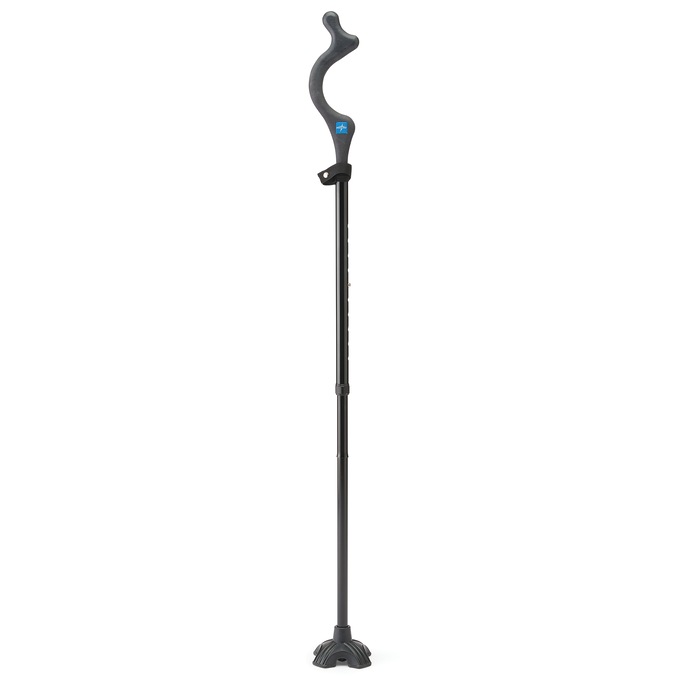 Medline Folding Aluminum Posture Cane with Self-Standing Base, Black, large