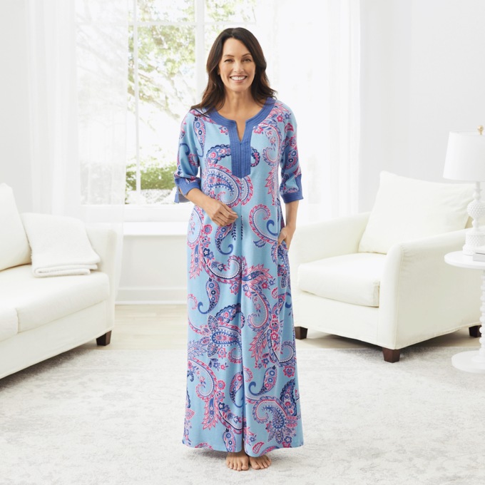 Cora Print Knit Robe, , large