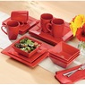 16-Piece Modern Square Dinnerware Set in Solid Colors, Red, large