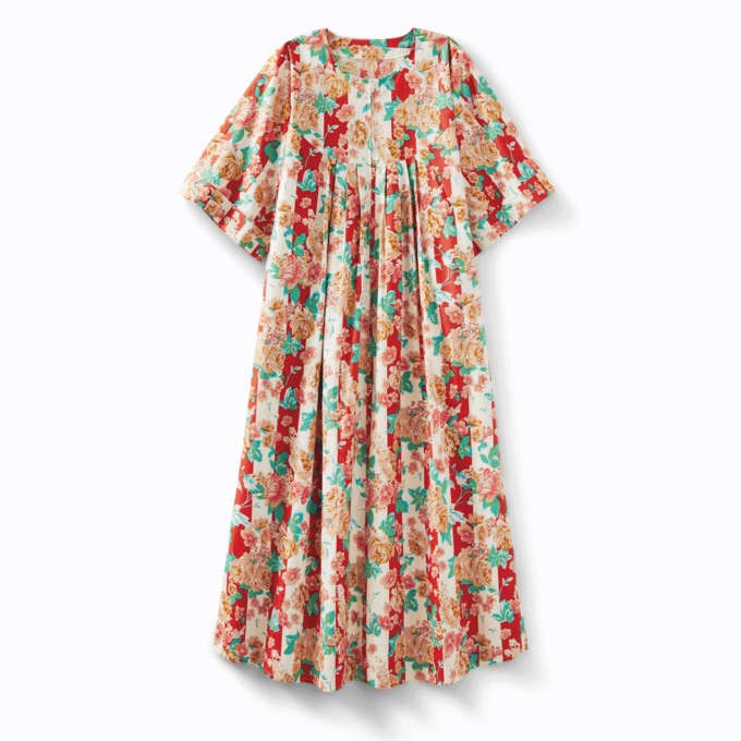 Long, Zip-Front Caftan, Coral Print, large