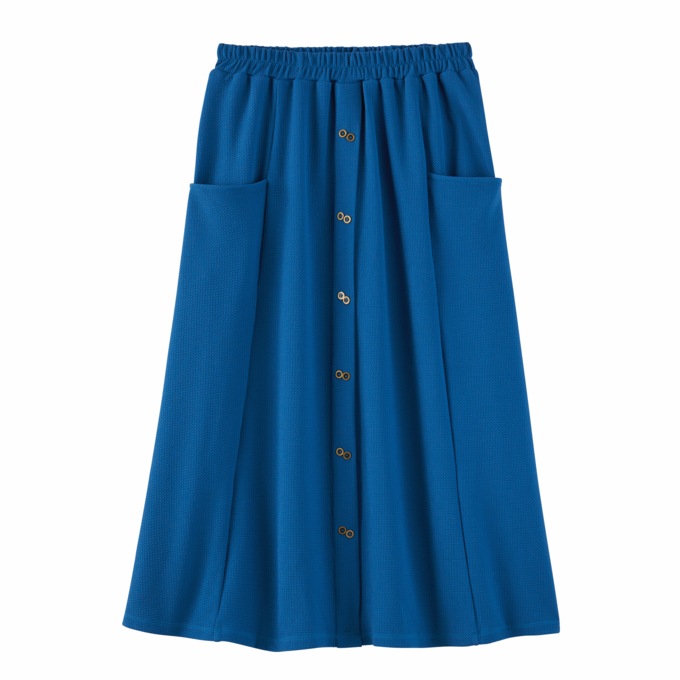 Ribbed Knit Midi Skirt, Navy, large