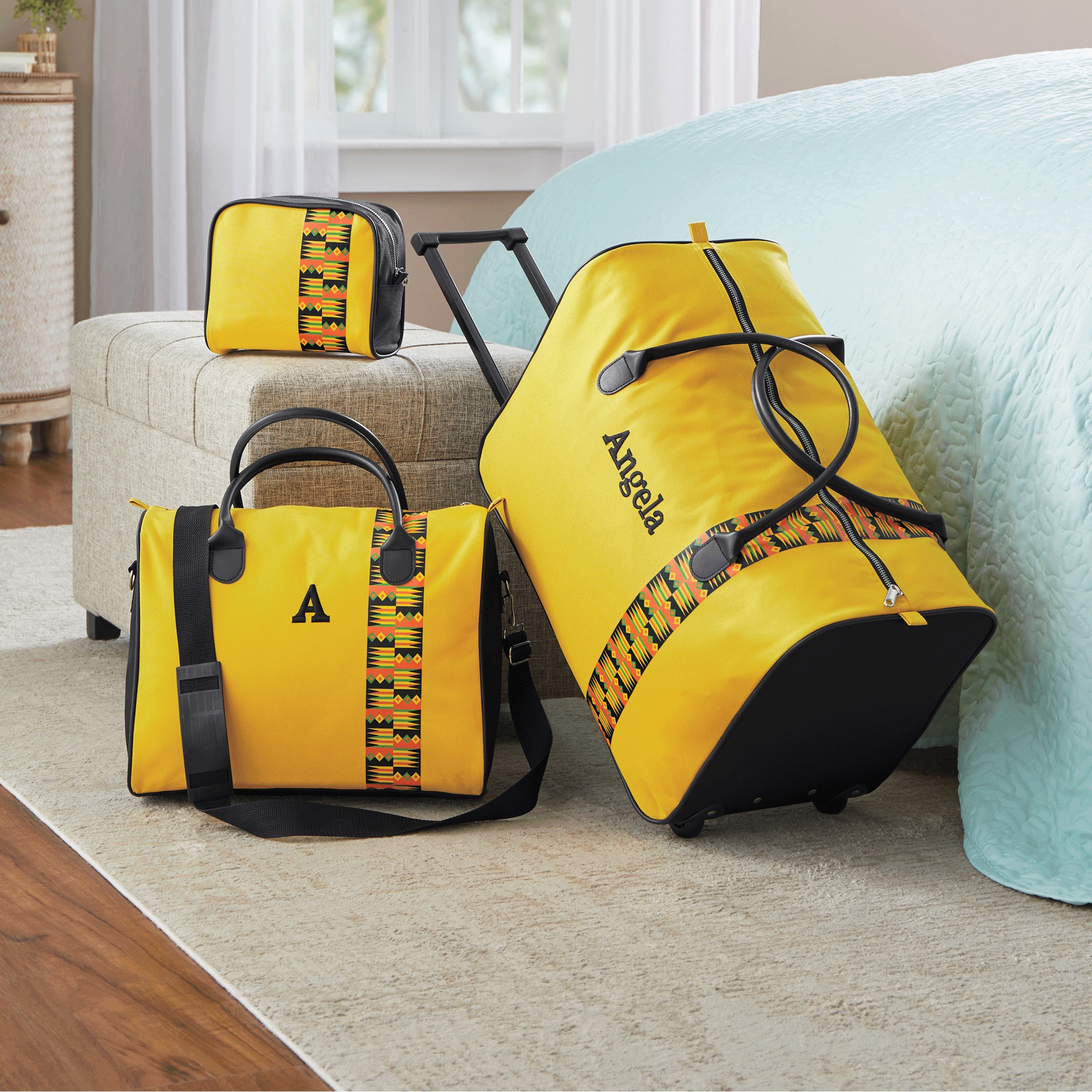 3-Piece Personalized Weekender Luggage Set, Yellow Stripe, large