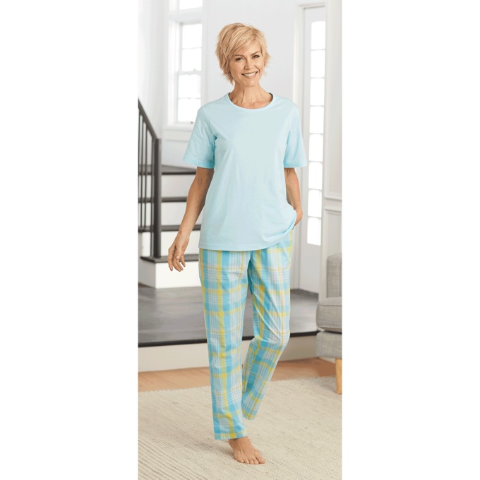 Solid/Plaid PJ Set, , large