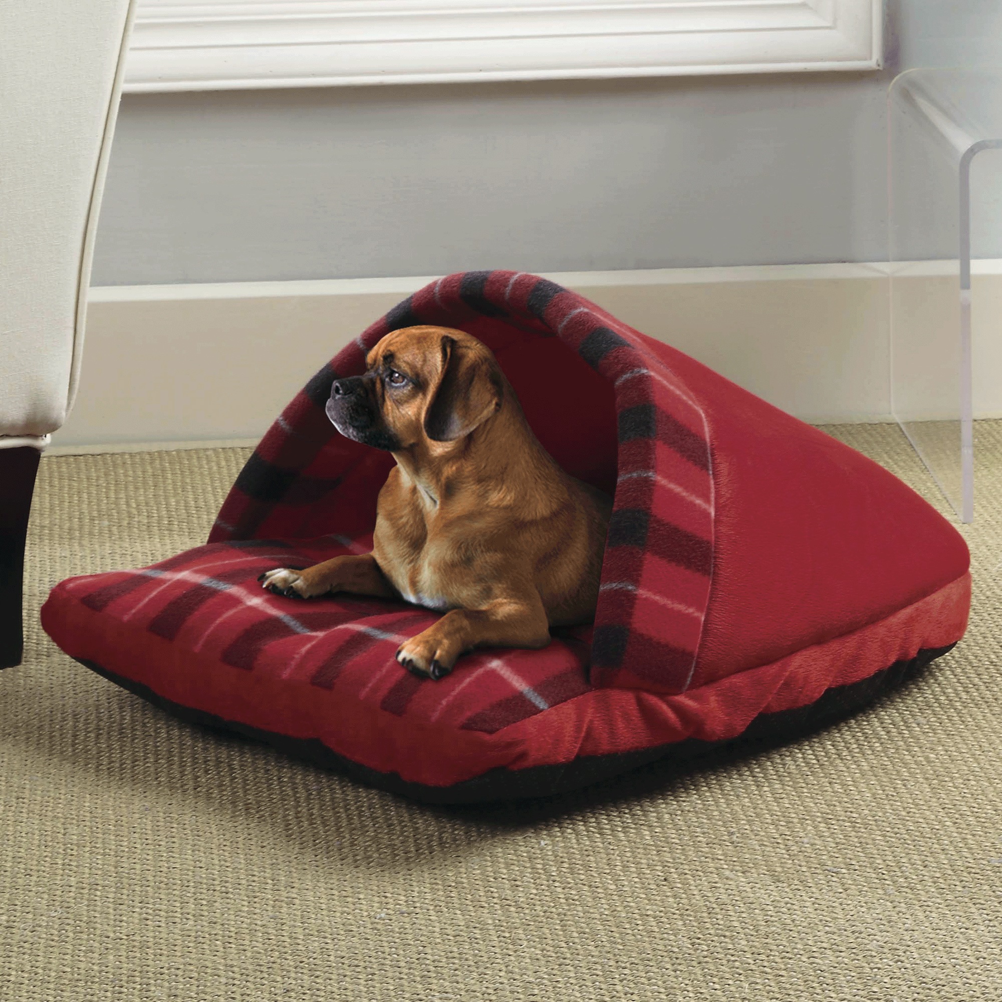 Slipper Pet Bed, Burgundy, large