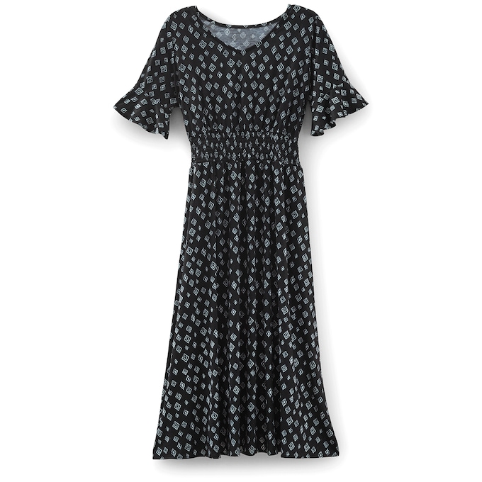 Patterned Smocked Waist Dress, , large