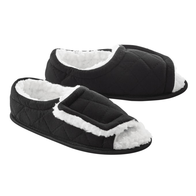 Women's Open-Toe Edema Slipper, Black, large