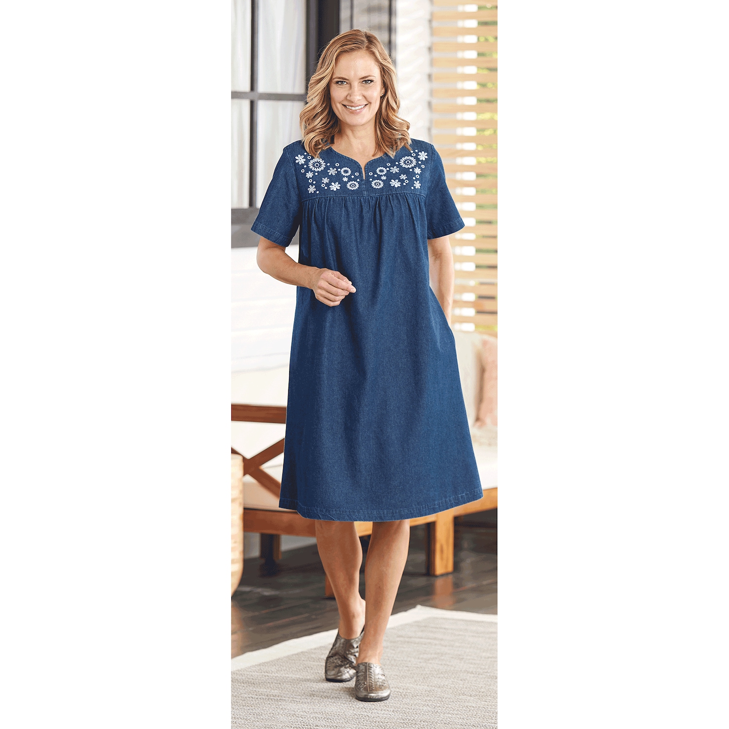 Short Sleeve Denim Patio Dress Dr. Leonard's