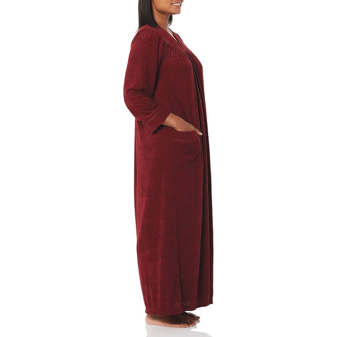 Snap-Front Long Terry Robe, Wine, large