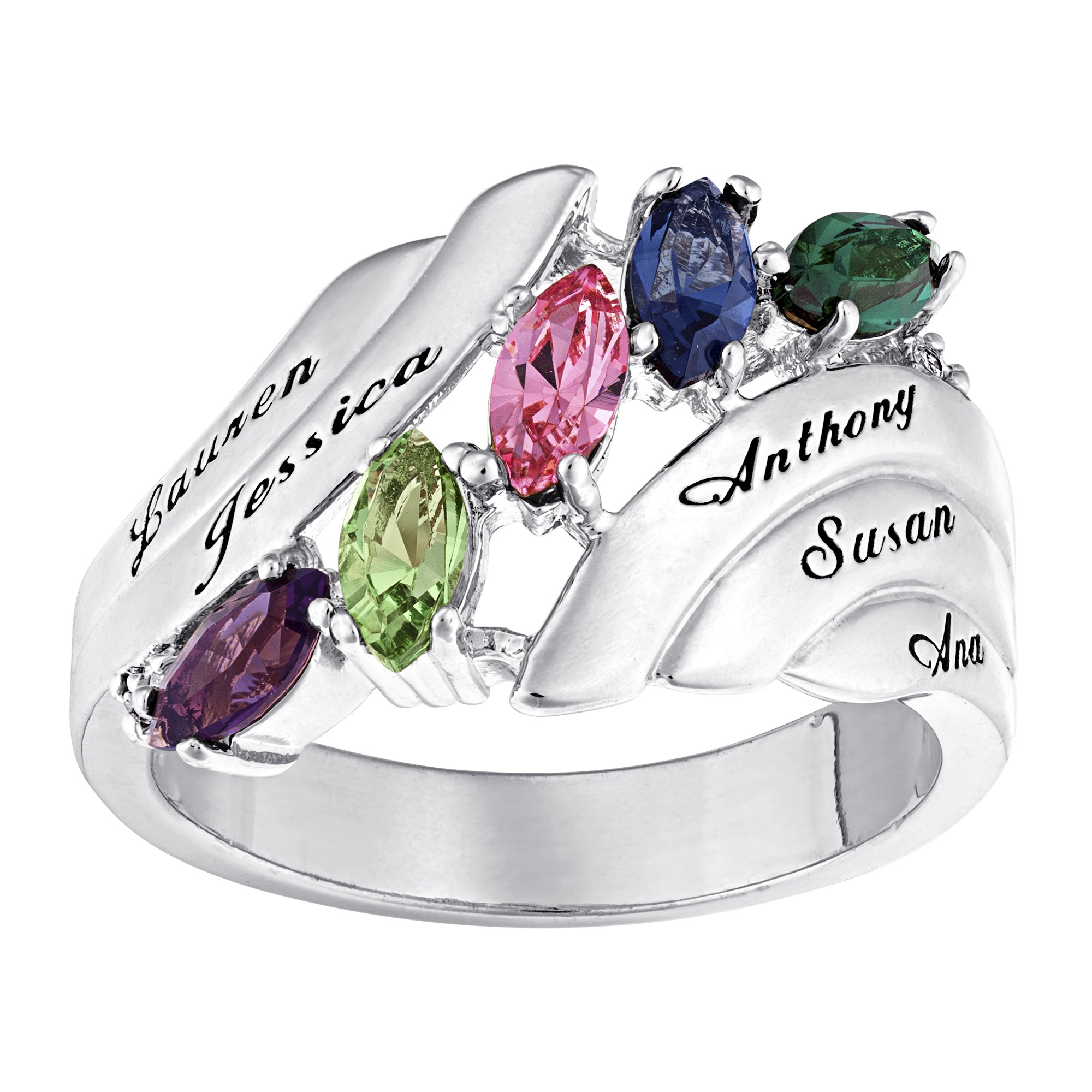 Marquis Magic Family Name and Birthstone Ring, Silvertone, large