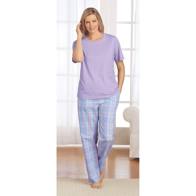 Solid/Plaid PJ Set, , large