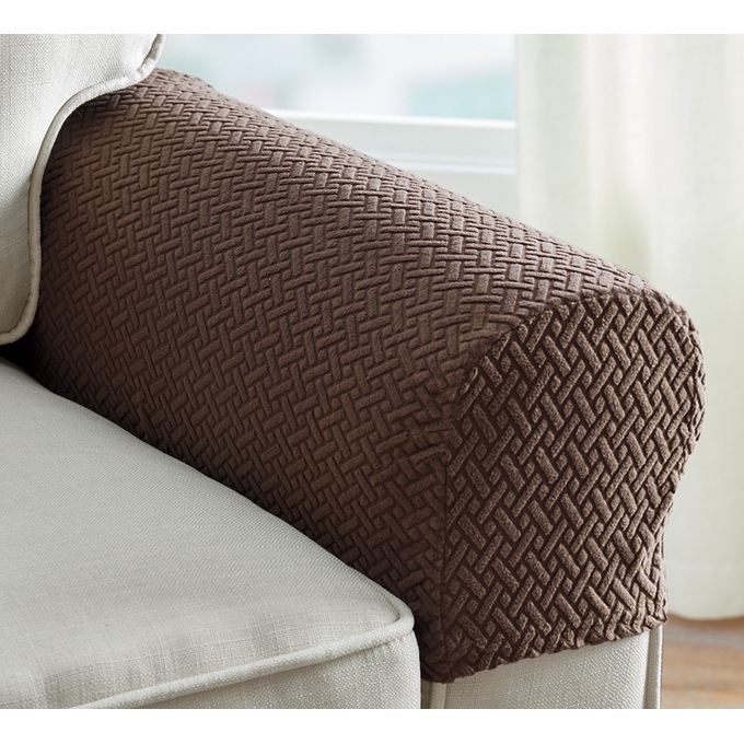 Set of 2 Upholstered Furniture Arm Protectors, Chocolate, large