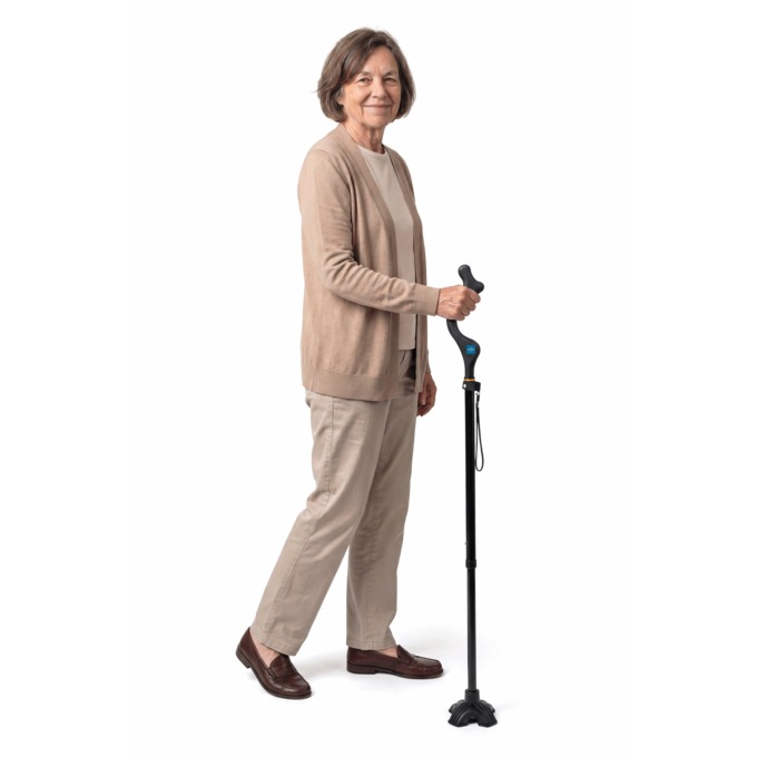 Medline Folding Aluminum Posture Cane with Self-Standing Base, Black, large