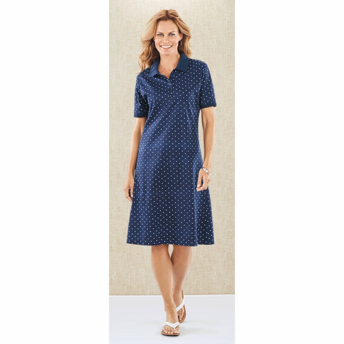 Polo Dress, Navy Dot, large
