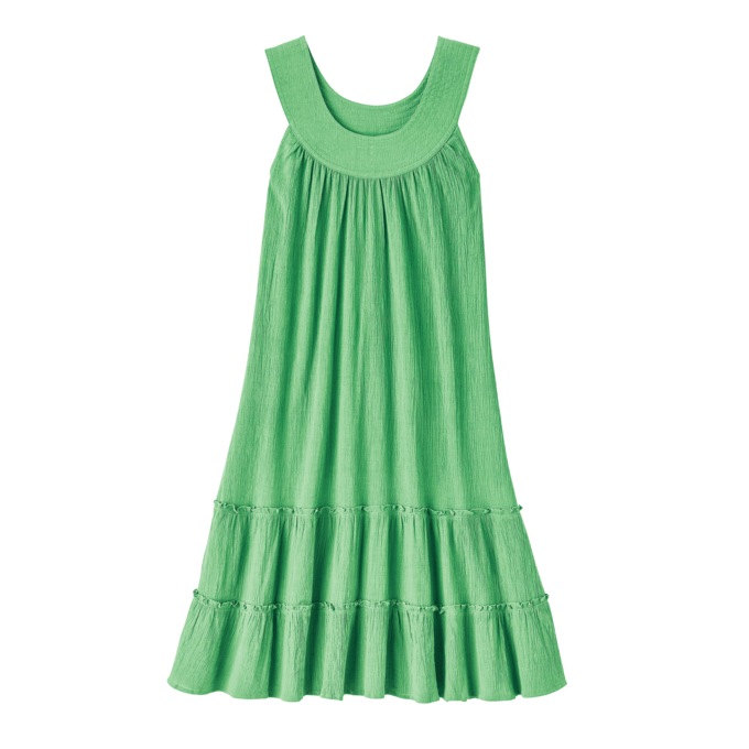 Crinkle Cotton Tiered Dress - Solid, Tropical Green, large