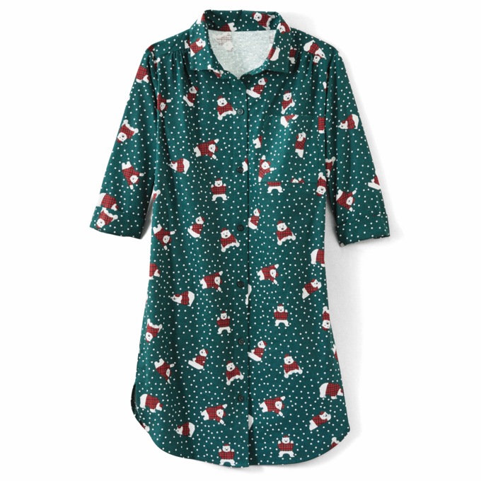 Printed Flannel PJs or Nightshirt, Forest Bear, large
