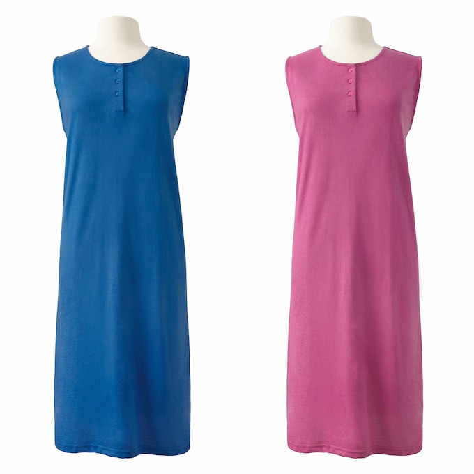 2-Pack Henley Sleeveless Nightshirt, , large