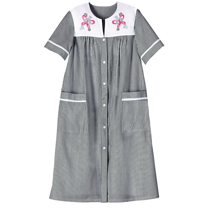 Duster With Embroidered Yoke, Black Stripe, large