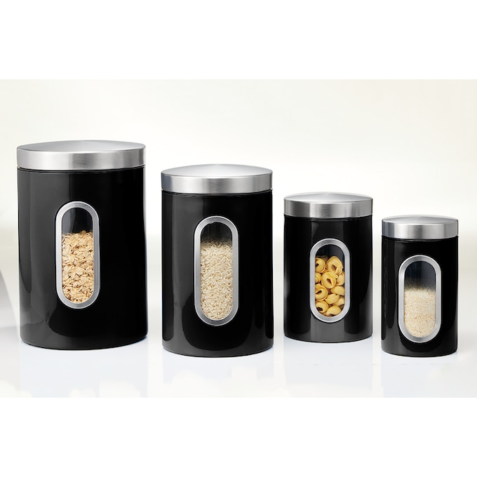 Set of 4 Window Canisters with Stainless Steel Lids, , large