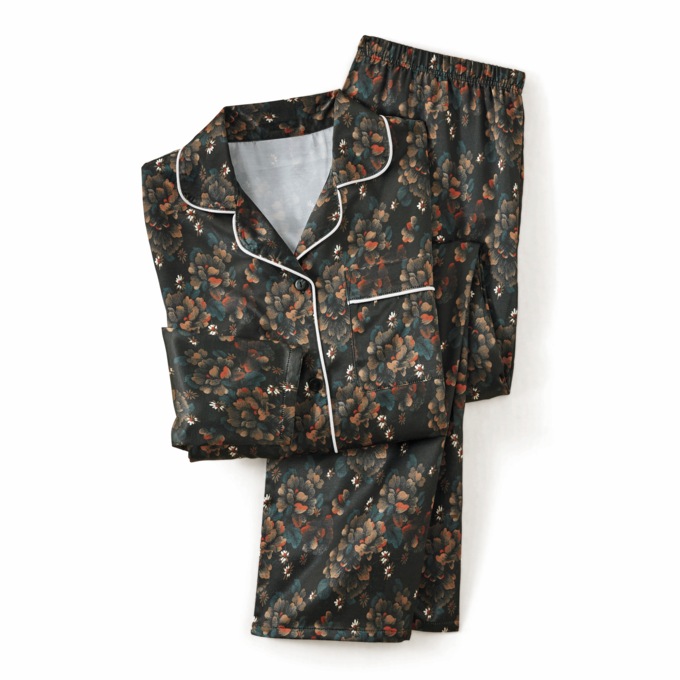 Satin Pajamas, Black Floral, large