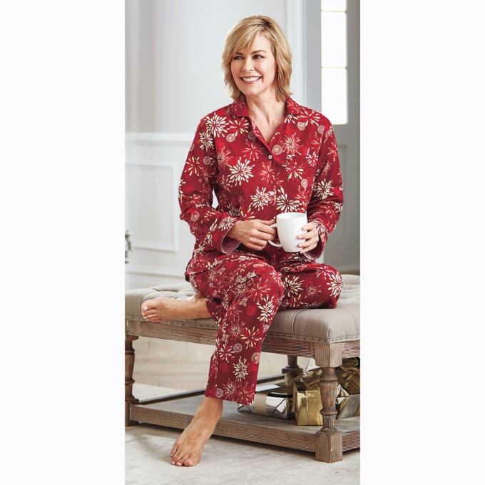 Cozee Corner Printed Flannel Pajamas, Scarlet, large
