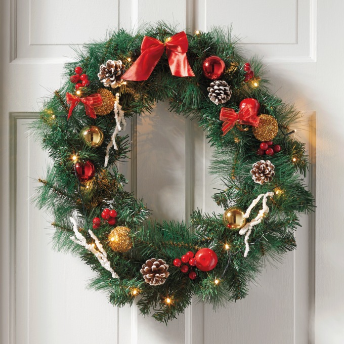 Pre-Lit Cordless Christmas Wreath, , large