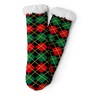 Two Left Feet Mistletoes Slipper Socks, Red Green Plaid, large
