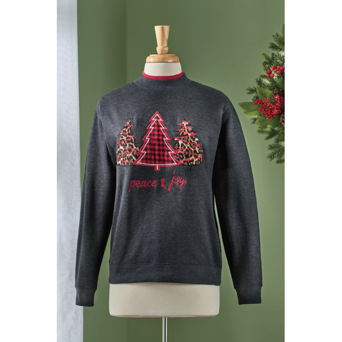 Peace & Joy Christmas Tree Sweatshirt, Gray, large