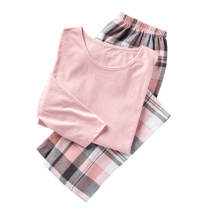 Women's Plaid Flannel PJ Set, Rose, large