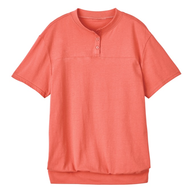 Banded Bottom Henley, Coral Splash, large
