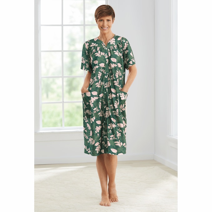Short-Sleeve Snap-Front Duster with Pockets, , large