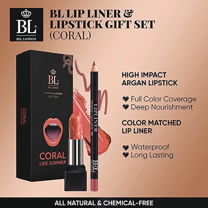 BEL London Lipstick & Lipliner Set, Coral, large
