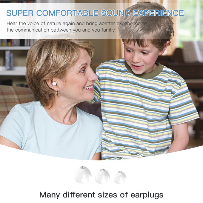 Bilateral Hearing Aids with Charging Case, White, large