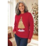 Flip Sequin Christmas Tree Crewneck Sweatshirt with Reversible Sequins, Red, large