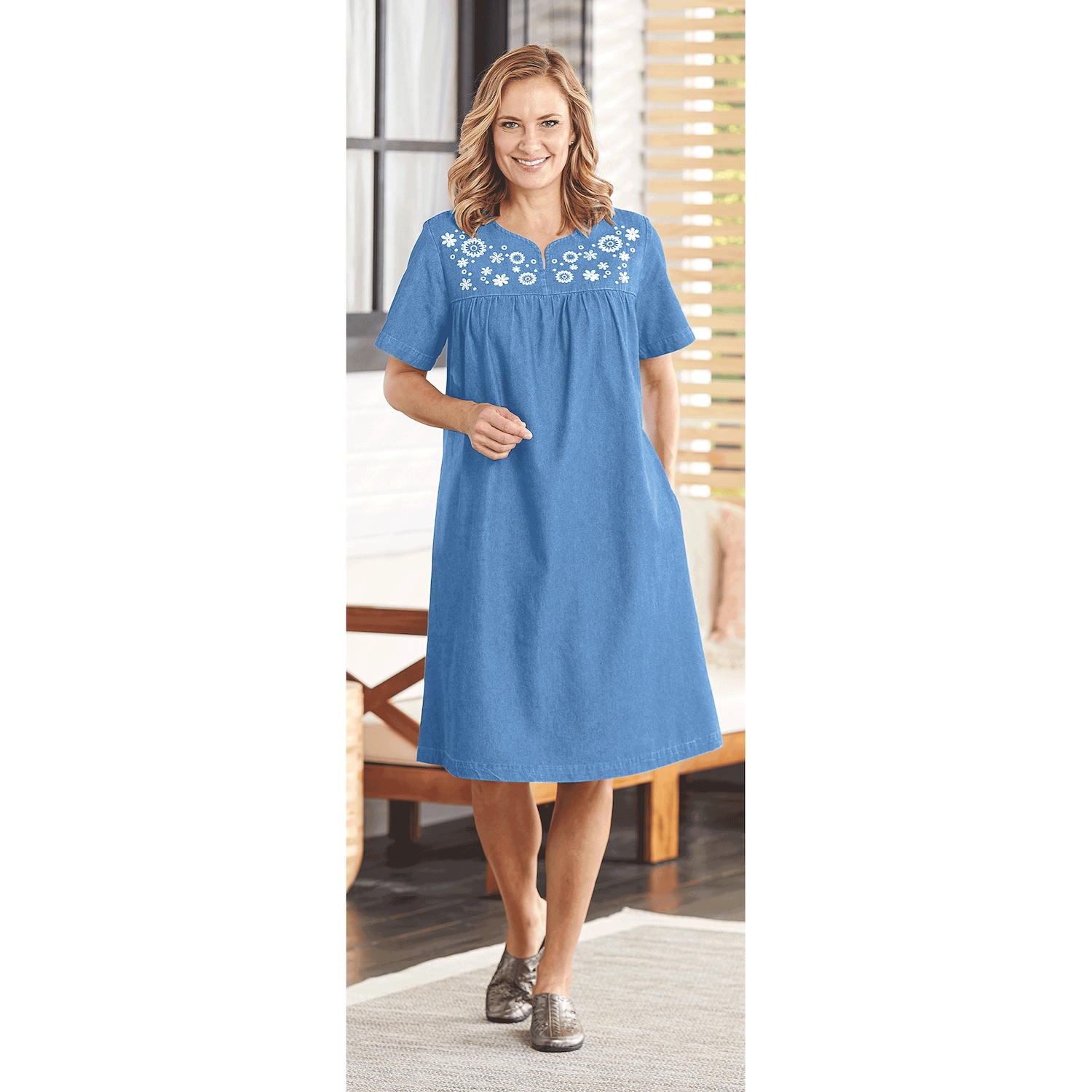 Short Sleeve Denim Patio Dress Dr. Leonard's