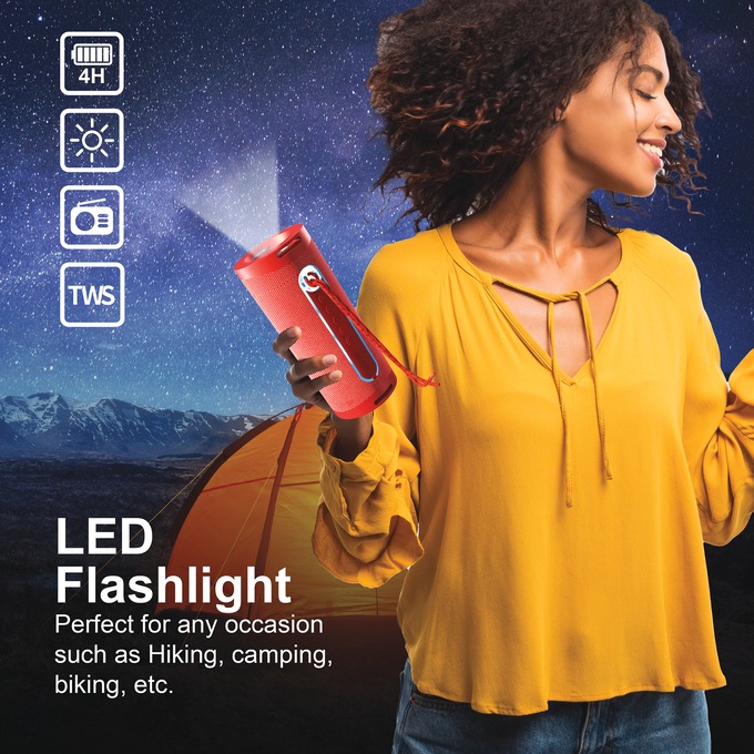 Supersonic Portable Speaker with Flashlight, Red, large