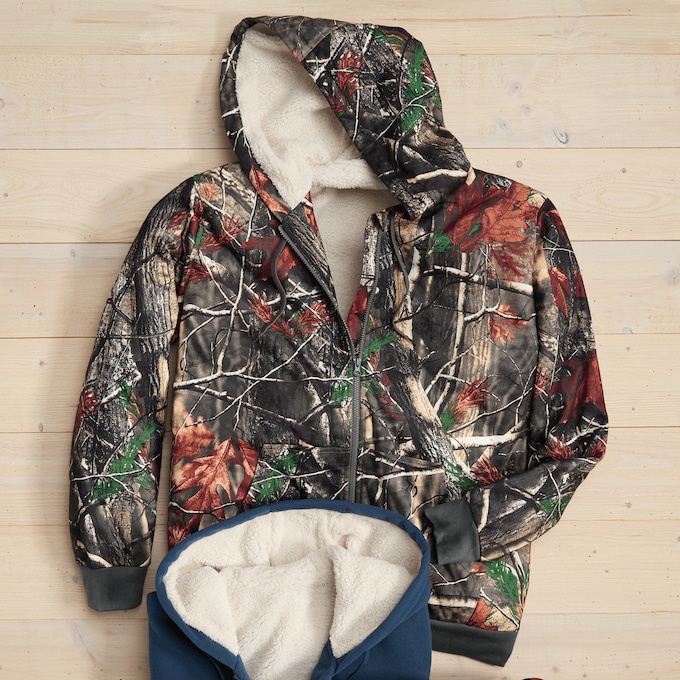 Men&rsquo;s Sherpa-Lined Fleece Hoodie with Front Zipper and Pockets, , large